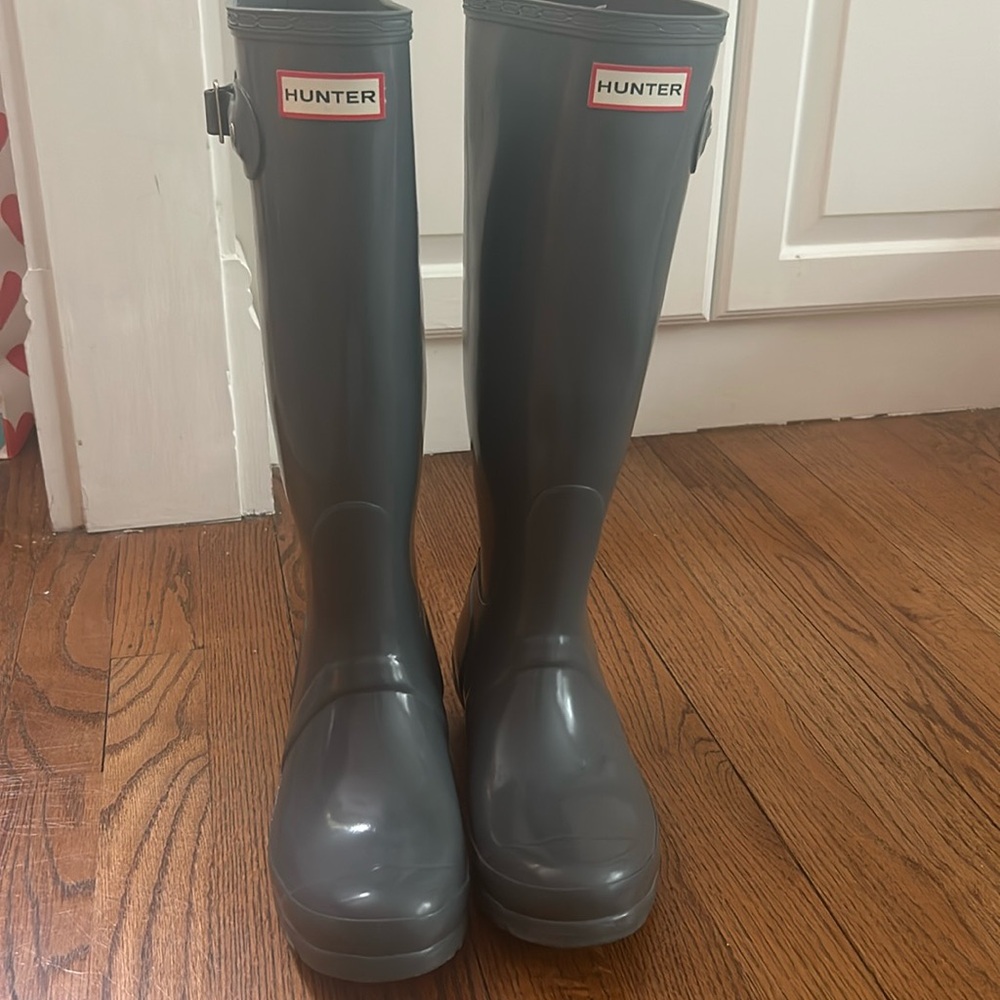 Hunter Original Tall Glossy Rain Boots Grey Size 7